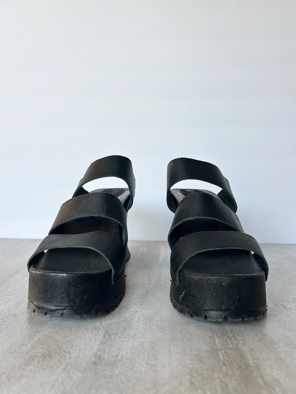 Vintage Black Platform Slide Sandals